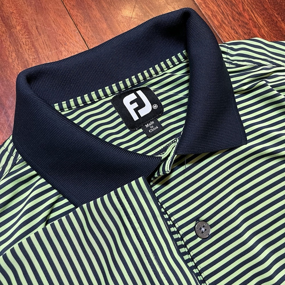 FootJoy Polo Shirt Men Medium Green Back Striped Performance Athletic Golf Plain